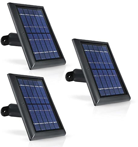 Wasserstein Solar Panel Compatible with Ring Spotlight Cam Plus/Pro/Battery, and Ring Stick Up Cam Battery - Includes Barrel Plug with USB C Adapter - 2W 5V Charging (3 Pack, Black)