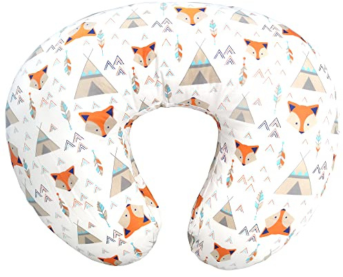 LAT Nursing Pillow for Breastfeeding,100% Cotton Removable Cover,Ergonomic Breast Feeding Pillows for Mom and Baby,Machine Washable(Orange Fox)