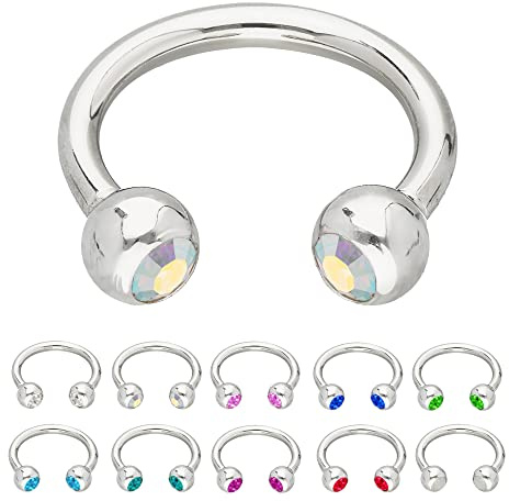 Treuheld® | Silbernes HUFEISEN Piercing Ring mit Kristallen