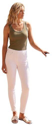 Roman Originals Jeggings for Women UK Jean Ladies Stretchy Trousers Denim Leggings High Waist Rise Pull On Skinny Straight Leg Cotton Pants Smart Casual - White (31 inch) - Size 18
