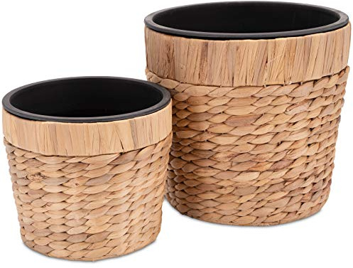 Decorasian 2er Set Blumentopf rund geflochten aus Seegras mit stabilem Kunststoffeinsatz zum bepflanzen - Pflanztopf - 20cm + 26cm