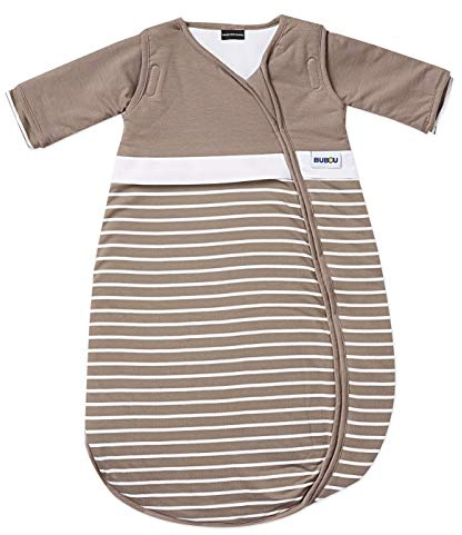 Gesslein Baby Schlafsack Bubou, Ganzjahres-Schlafsack mit Temperaturregulierung (optimale Passform, langer Reißverschluss, 90), braun-weiß gestreift