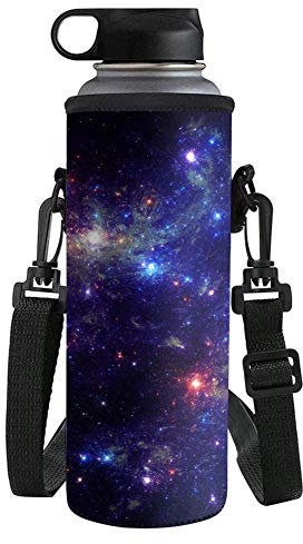UOIMAG Porte-bouteille isotherme en néoprène avec bandoulière pour enfants, adolescents et adultes - Motif ciel étoilé - Grande taille - 1 l