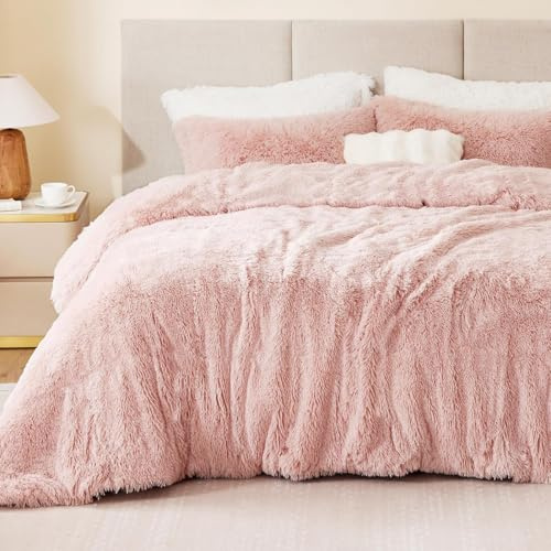 Sacebeleu Plüsch Bettwäsche Set 135x200cm Altrosa Rosa Warme Winter Flauschig Flanell Biber Mädchen Bettbezug mit Reißverschluss und 1 Kissenbezug 40x80cm