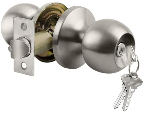 BESTTEN Türknauf-Set mit Schloss, verschiedene Schlüssel, Standard-Kugel, satiniertes Nickel,