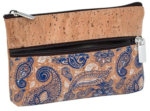 SIMARU Münzgeldbeutel Kork Geldbeutel Mini Slim Wallet Geldbörse mit 2 Reißverschlussfächern für Karten, Scheine & Münzen, nachhaltiges Portemonnaie