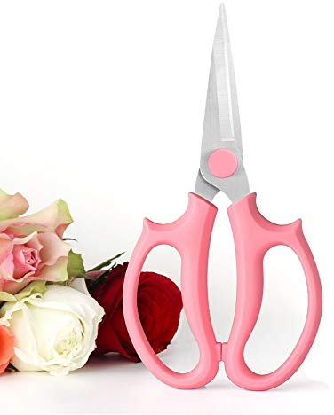 Leize Flower Scissors, Premium Thickened Stainless Steel Floral Shears, Strong Pruner for Flowers, Branches and Leaves (Pink Slender)