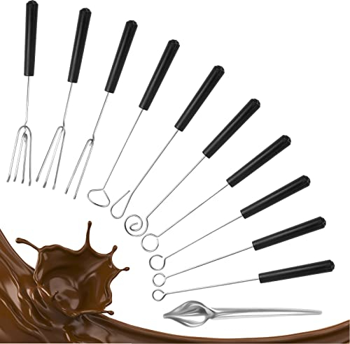 Fourchette à Chocolat, 10Pcs Fourchettes à Chocolat en Acier Inoxydable et 1 Cuillère à Chocolat pour la Fabrication du Chocolat, Fourchette à Fondue Convient pour Fondue Guimauve et Truffe(10 Styles)