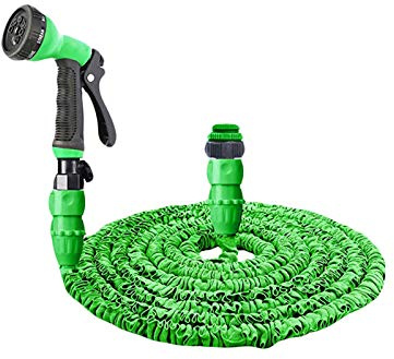 Ergocar Gartenschlauch Dreimal Gartenschlauch Erweitern mit 7 Funktionssprühdüse / 2 Stück Adapter/Schneeschaumflasche für Autos Haustiere Pflanzen (Hellgrün 150FT=45M)