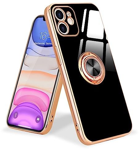 Urarssa for iPhone 11 Phone Case Magnetic Ring Holder 360 Degree with Rotation Finger Car Holder Shockproof Case Cover for iPhone 11-Black