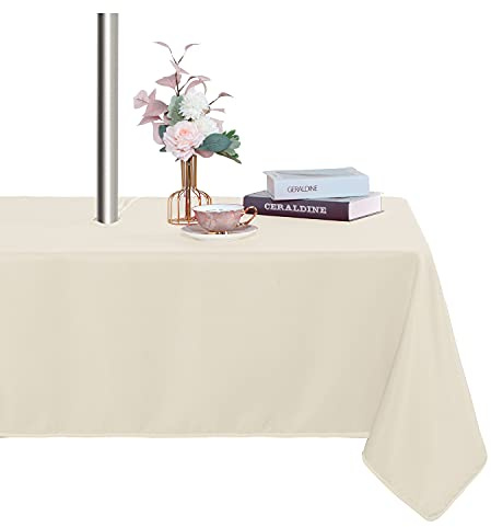 Fitable Tischdecke für den Innen- und Außenbereich, waschbar, wasserdicht, knitterfrei, mit Reißverschluss und Schirmloch, für Frühling, Sommer, Party, Picknick, Terrasse, Beige 152.4x304.8 cm