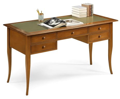 Schreibtisch mit Einsatz aus Leder in dunklem Nussbaum-Finish, verschiedene Größen (150 x 65 x 81 cm)