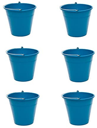 Confezione da 6 secchi in gomma, colore blu, 26 x 22,9 cm, con capacità di 8 litri, con manico in metallo, per diverse funzioni, secchio per la pulizia, contenitore agricolo (6 unità/8 litri blu)