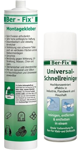 Ber-Fix Montagekleber Weiß + Universalreiniger | Montagekleber + Universalreiniger weiß mit Universalreiniger: mit Universalreiniger zur Vorreinigung und