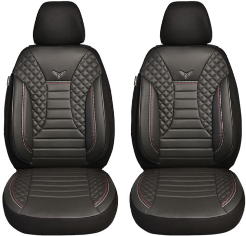 BREMER SITZBEZÜGE Maß Auto Schonbezüge kompatibel mit VW Caddy 4 Fahrer & Beifahrer Set ab 2011-2021 / Auto Schonbezug Velour Kunstleder Set 2er Pack in Schwarz (PS804)