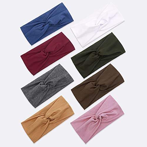 TERSE Stirnbänder Damen Haarreifen Breite Haarbänder Elastische Boho Yoga Twist Haarschmuck Sport Turbane Hairband Mädchen Hair Wrap für Frauen (Einfarbige Stirnbänder Sets)