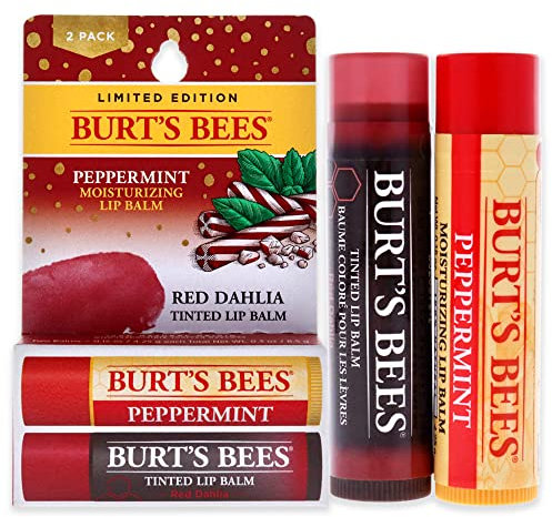 Burts Bees Lip Balm Kit by Burts Bees for Unisex - 2 x 0.15oz Lip Balm Peppermint, Red Dahlia Tinted White