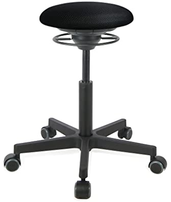 BALIMO ROLL - Sitztrainer - Bewegungshocker - Bürohocker - ergonomischer Sitzhocker - Hocker mit frei beweglicher Sitzfläche - Rücken-Trainer - Bewegungsstuhl - Gestell Schwarz (Stoffbezug Schwarz)