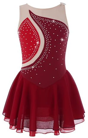 iEFiEL Eiskunstlauf Kleid Mädchen Glitzer Ballettkleid Ärmellos Ballettanzug Ballett Trikot Body mit Strass Wettbewerb Kostüm Gymnastikanzug