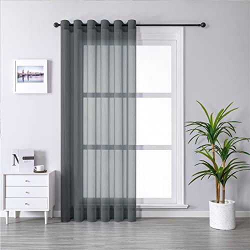 MRTREES Voile Curtain Charcoal Grey 90 Inch Drop 1 Panel Faux Linen Eyelet Sheer Curtain Panel for Bedroom Living Room Patio Door 90x90 Inch Drop 228cm x 228cm