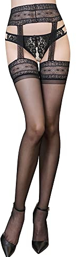 TOEECY Collant Donna Reggicalze Hot Calze a Rete in Pizzo Giarrettiera Autoreggenti Velate Elegante Trasparente Design moda Calze Alte Effetto Reggicalze Elasticizzate
