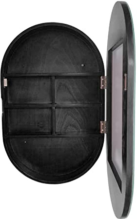 Specchio Ovale in Legno per Bagno con Mensola e Specchio - Bianco (80x50x14cm, Black)