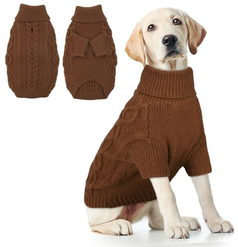 Hjumarayan Hundtröja stora hundar – hundtröja med diskhål pullover hund varm stickad tröja hundtröja vinter hundtröja med ben tröja för stora hundar (kaffe XL)