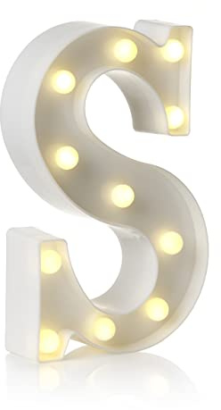 Auraglow LED Leuchtschild Buchstabe S, Batteriebetriebene Partydeko | Warmweiß Acryl Design, Wandmontage oder freistehend, 4 Stunden Timer, für Geburtstag, Hochzeit und Feiern