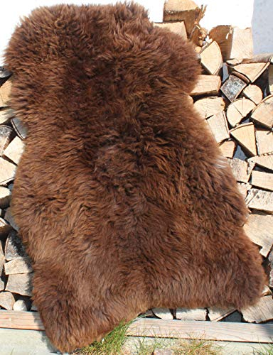 Alpenfell Schaffell Lammfell Merino - Schaffell Echt Groß - Fellteppich - Weich und Flauschig - Fell für Stühle - Lammfell Teppich - 100% Bio - Schaffelle - Dekofell (Braun, 110-120cm)