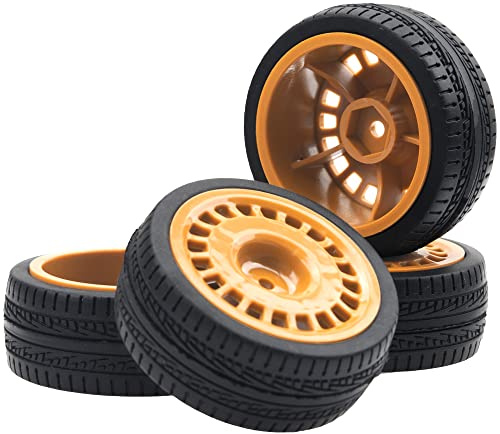 HIRCQOO Outer Diameter 70mm Rubber Tires & Nylon 12mm Hex Hub Wheel Rims Compatible with Tamiya HPI Kyosho HSP 1/10 1/12 On-Road Touring Car,WLtoys 1/14 144001 1/18 A959B RC Buggy (Brown)