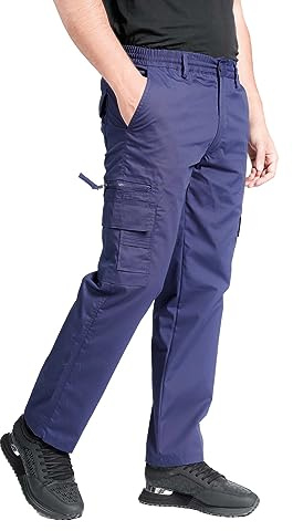 LABEL APPAREL Pantaloni cargo da uomo M-6XL leggeri elasticizzati da combattimento tasca da lavoro, Marina Militare, XL