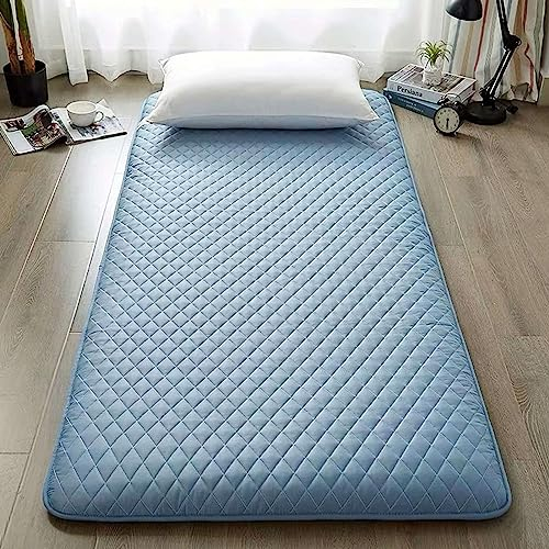 Dremdo Japanische Bodenmatratze, Japanische Futon-Matratze, Shikibuton Faltbare Tragbare Camping-Matratze, Roll Up Faltende Weiche Tragbare Schlafmatte,Blau,90x200cm