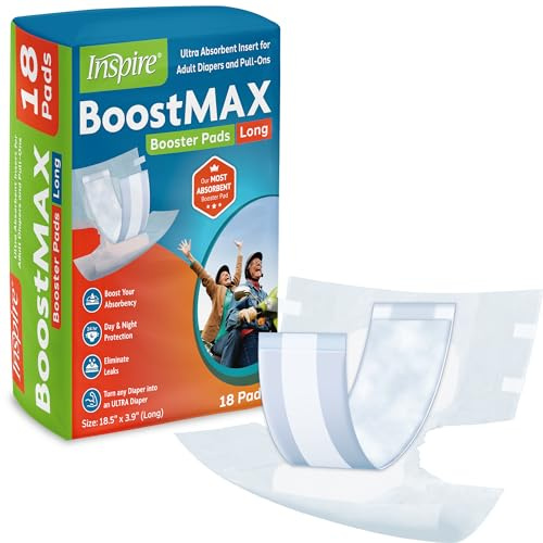 Inspire Incontinence Booster Pads Super Absorbent Extra Long | Pad Liner Women and Men | Inserts for Adult Diapers 5+ Cups Absorbency Leak Free Guarantee!