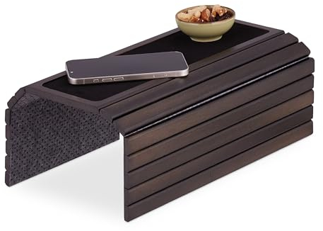 Relaxdays Sofatablett armstöd, bambu, armstödsbord för soffa och soffa, B x D: 42 x 34 cm, soffhylla drycker, brunt