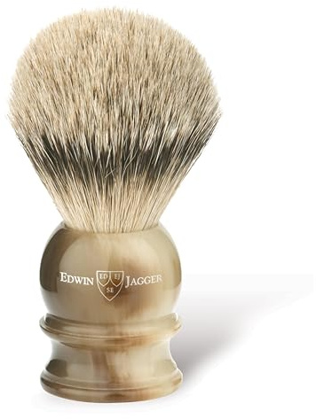 Edwin Jagger 5EJ462 Extra Large Silver Tip Badger Shaving Brush, Imitation Light Horn for use with Shaving Cream or Soap for Men