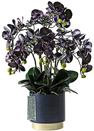 MBELLO Exquisite künstliche Blumen und Vase, große künstliche Orchidee, Phalaenopsis, künstliche Pflanzen in Eisenvase, künstliche Seidenblumen for Party, Büro, Garten, Tisch, Heimdekoration (lila).