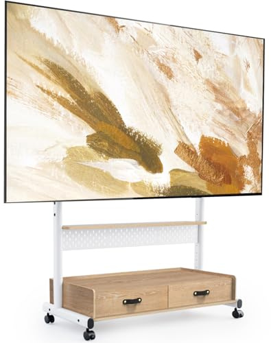 FITUEYES Rolling TV Stand with Drawers for 70 to 100 Large TV Screens，Mobile TV Floor Stand on Wheels with Ample Storage Pegboard & Wooden Shelf, Rolling TV Cart Hold up to 176 lbs, Max VESA 850 x 600