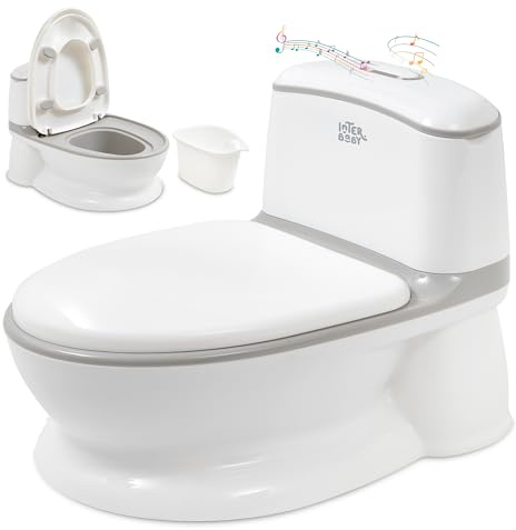 Interbaby Töpfchen für Kinder mit Spülgeräusch | Kinder Töpfchen & Kindertoilette Realistisch | Kinderklo mit Toilettenpapierhalter | Rutschfest, Töpfchentraining ab 18 Monaten, Weiß