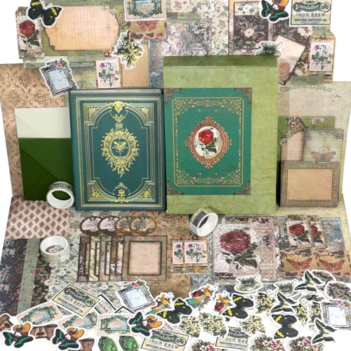 Funto Scrapbooking-Set (185 Teile), Mittelalter Kapitel - Grüner Wald, Perfekt für Bullet Scrapbooking Materialien, Planner DIY Handwerk Collage.