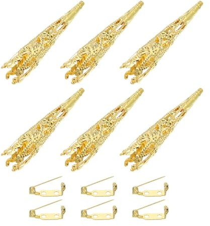 M METERXITY 6 Pcs Decorative Corsage Display Stand - Lapel Pin Brooch Vase with Bar Pins Apply to DIY/Prom/Wedding/Craft, (41mm, Gold Tone)