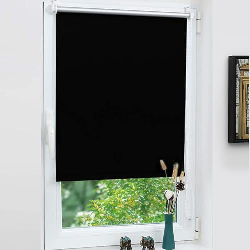 Grandekor Verdunklungsrollo ohne Bohren Schwarz 50 x 110cm(Stoffbreite 50cm) Rollos für Fenster ohne Bohren & mit Bohren,Verdunkelungsrollo Thermorollo Klemmrollo Fensterrollo verdunkelung Hitzeschutz