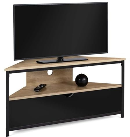 IDMarket - Meuble TV 100 cm d'angle Boston avec Placard Noir Design Industriel