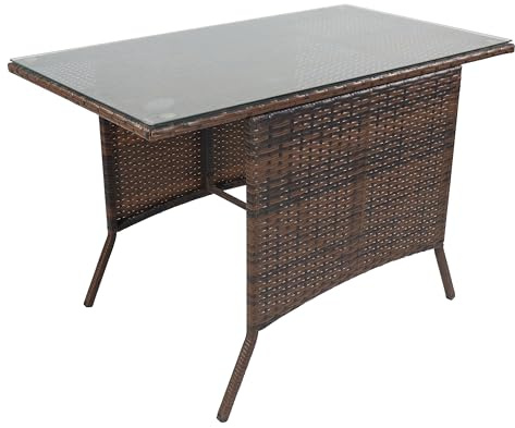 VCM Gartentisch 114x64x74 cm Balkontisch Terrassentisch Gartenmöbel | Stabile Ablagefläche für draußen - auf Balkon, Terrasse oder im Garten - für Familien und Freunde - Metall, Polyrattan, Glas