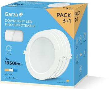 Garza - Pack de 3+1 spots LED encastrables, circulaires, extra-plats, 22 cm, 18 W, lumière neutre 4000K, 1950 lm, 30 000 h, IP20, blanc