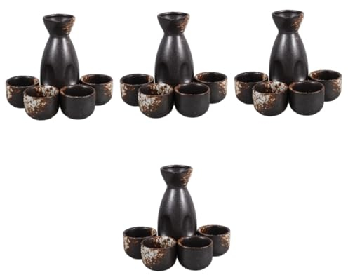 JECOMPRIS 4sets Tradizionale Giapponese Per Sake Ceramica Bottiglia Bicchieri Resistente Alle Alte Temperature e Facile Da Pulire Stile Retro Ed Elegante Per Servire e Gustare Sake