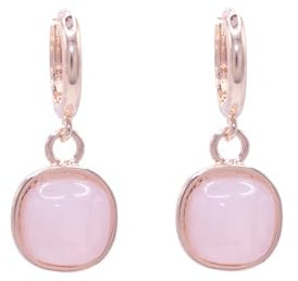 ZARZAMORA Pendientes Piedra Natural y Aro Dorado Goldfiled - Colgante Piedra preciosa Curativa, Energética y Protectora - Amuleto Ideal - Regalo Original (Cuarzo Rosa)