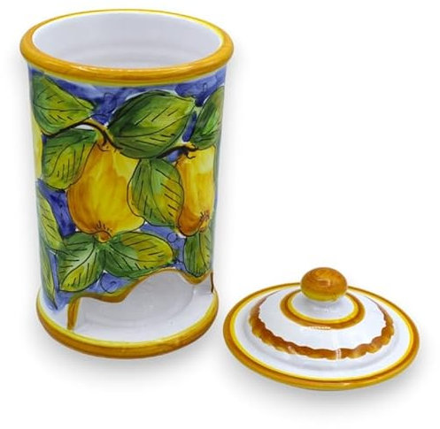 Barattolo Porta cialde con Coperchio, in Ceramica siciliana, h 24 cm ca. (1Unità) 4 opzioni Decoro - Decoro 4