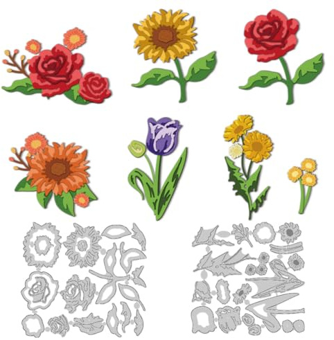 DELORIGIN 3D Blumen Stanzformen Blütenkartenränder Stich Stanzschablonen Frühling Stanzformen Prägeschablonen Rahmen Stanzschablonen Neuheiten 2025 Für DIY Papierbastelkarten Alben Geschenkdekor