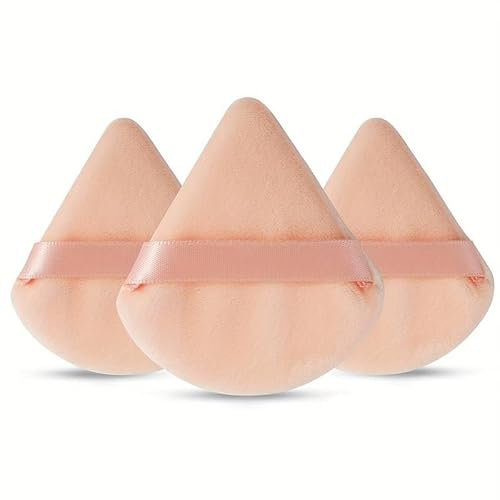 IMAXWAVE Set di 3 spugne per trucco triangolari, spugne per cipria, spugne per applicatori, nappe per trucco, spugne per fondotinta e polvere, spugne per il viso, polvere puff (beige)