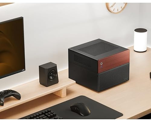 Jonsbo N4 NAS Case Nero – Case Micro-ATX compatto per NAS fai-da-te, spazio per 6x HDD da 3,5 e 2x da 2,5, 4 slot low-profile, USB-C e USB-A, design in legno